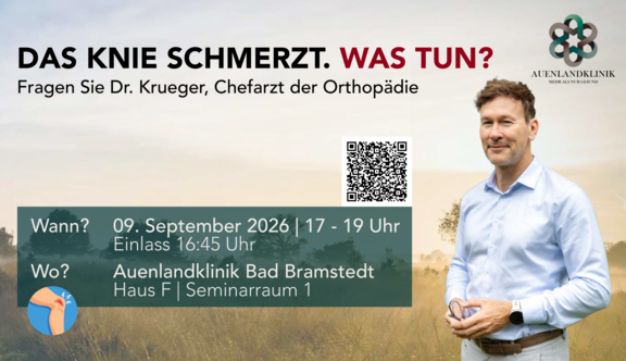 Das Knie schmerzt. Was tun? Fragerunde mit Dr. Krueger in der Auenlandklinik am 09. September.