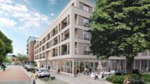 Planbild Außenansicht TO HUUS aus der Bahnhofstraße (aus Richtung Westen) ©prasch buken partner architekten