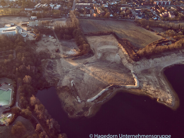 Baugelände des neuen Seequartiers aus Vogelperspektive.