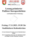 Lesung von Putlitzer Kurzgeschichten am 17.11.2023